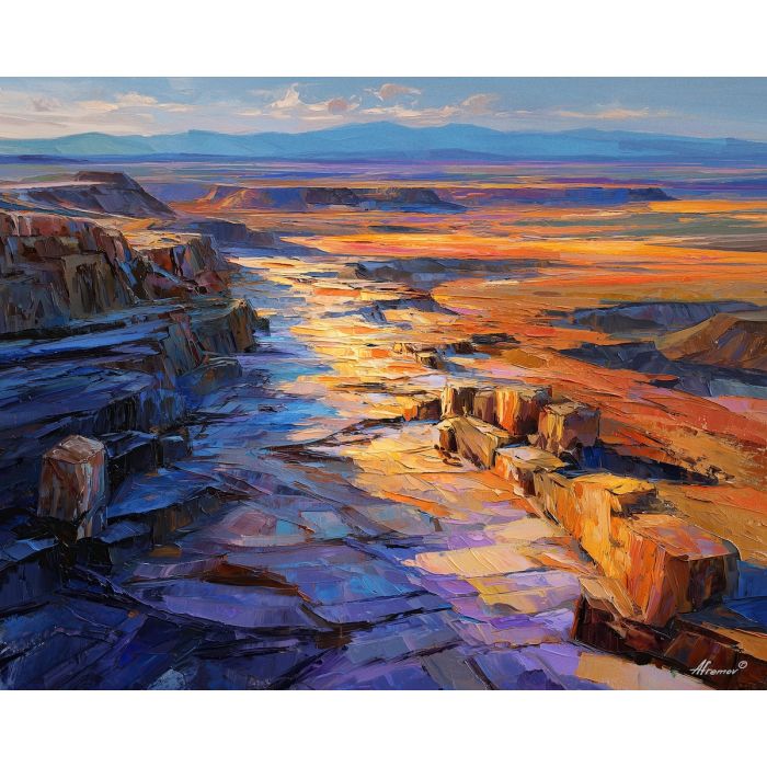 rocky, rise, overlooking, sunburned, plains, stretching, into, long, distant hills, amber distance, open plain, sun-steeped land, textured horizon, savanna expanse, red earth, acacia silhouettes, village pattern, heat shimmer, oil painting palette knife, textured impasto