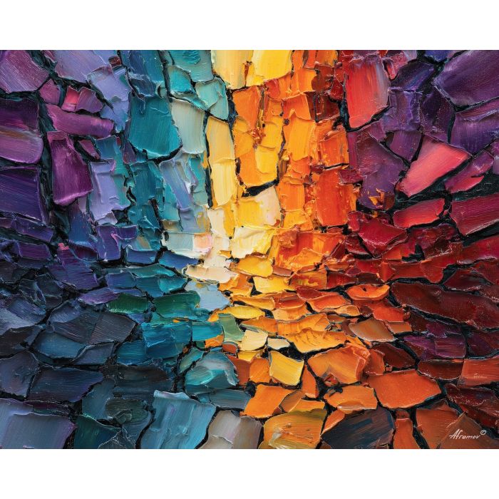 grid, warped, into, flowing, curving, lines, bending, abruptly, surreal pattern, trippy geometry, fractal drift, chromatic wave, liquid color, visual distortion, bold saturation, neon spectrum, vivid spiral, kaleidoscopic field, oil painting palette knife, textured impasto