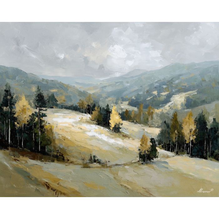 hillside, clearing, beneath, parted, sliding, along, walls, pale, tender light, reflective stillness, subtle reverence, luminous calm, quiet sanctuary, soft radiance, arched space, gentle horizon, calm interior, hushed atmosphere, oil painting palette knife, textured impasto