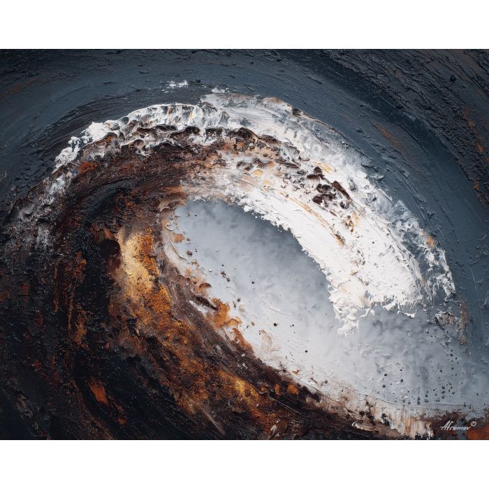 abstract, bone-shaped, curve, emerging, from, gloom, falling, chiaroscuro study, tonal contrast, meditative dark, aged material, organic arc, quiet memento, shadowed object, textured stillness, symbolic bone, hollow form, oil painting palette knife, textured impasto, layered pigments