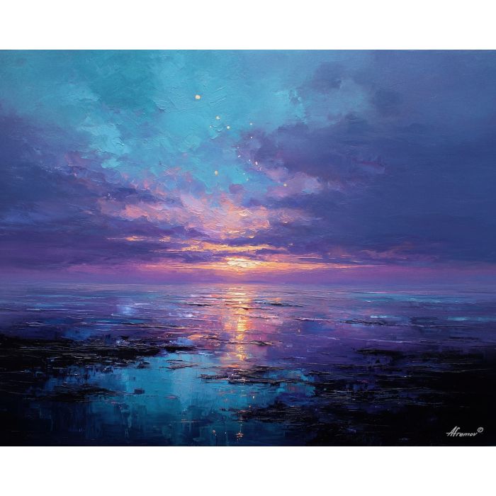 quiet, room, opening, toward, luminous, horizon, emerging, softly, soft radiance, arched space, gentle horizon, calm interior, hushed atmosphere, tender light, reflective stillness, subtle reverence, luminous calm, quiet sanctuary, oil painting palette knife, textured impasto