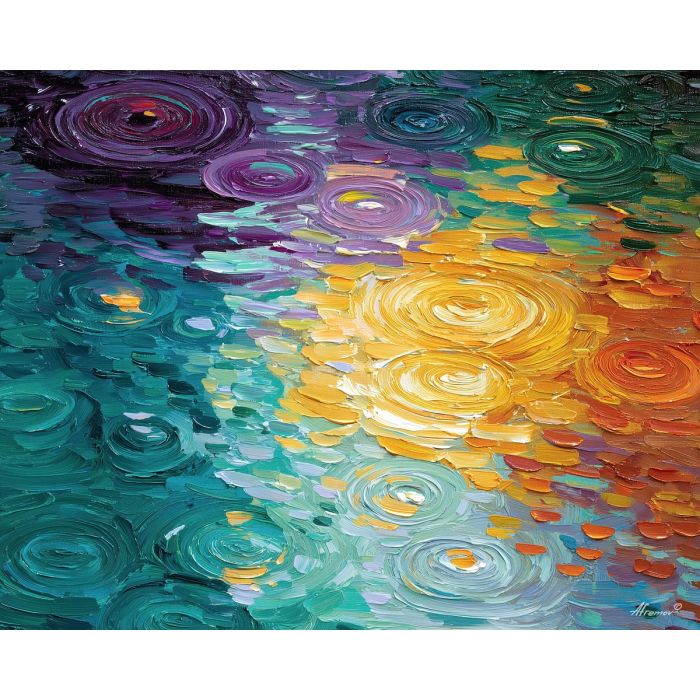 ringed, pattern, rippling, outward, waves, glowing, within, semi-transparent, chromatic wave, liquid color, visual distortion, bold saturation, neon spectrum, vivid spiral, kaleidoscopic field, surreal pattern, trippy geometry, fractal drift, oil painting palette knife, textured impasto