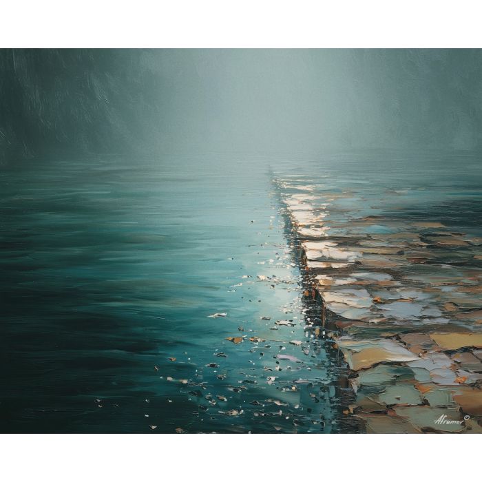 bath, brim, catching, still, reflective, water, falling, quiet, bath corner, intimate space, ceramic texture, tiled interior, soft steam, reflective glass, porcelain surface, quiet routine, domestic stillness, subtle moisture, oil painting palette knife, textured impasto