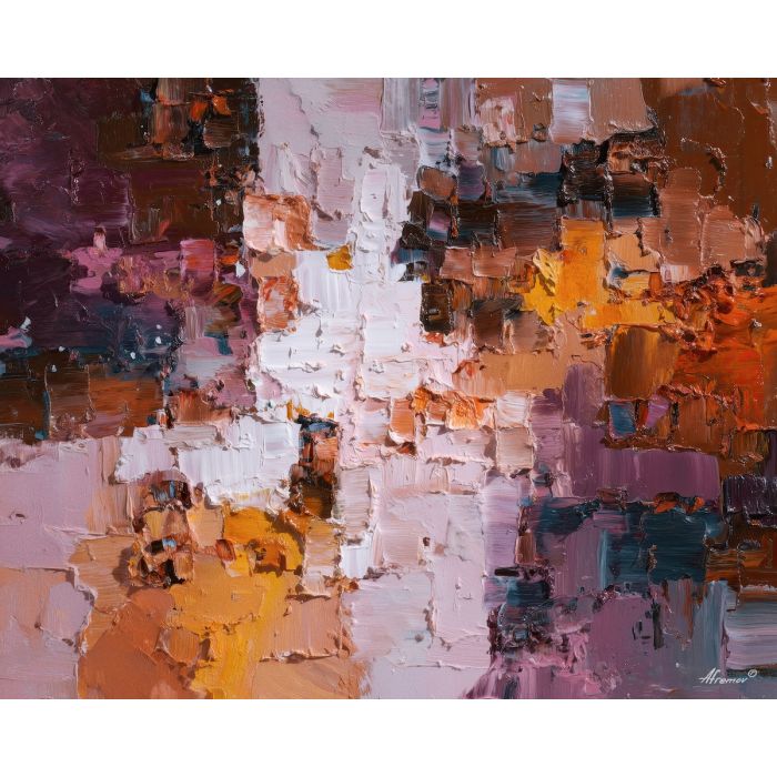 reduced, composition, built, sparse, shapes,, glowing, palette knife, oil painting, textured impasto, layered pigment, dynamic strokes, sculpted paint, expressive surface, abstract detail, rich color, chromatic texture