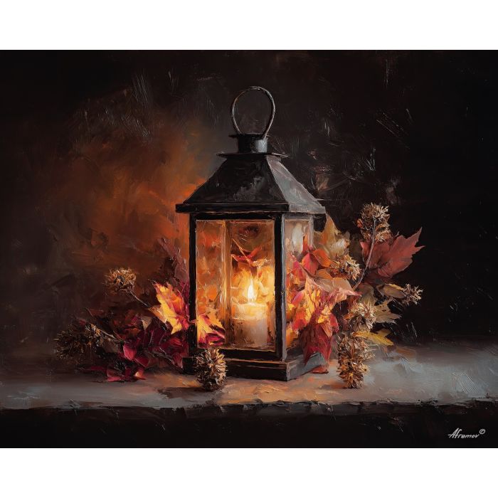 dimly, scene, haunting, seasonal, motifs,, bathed, palette knife, oil painting, textured impasto, layered pigment, dynamic strokes, sculpted paint, expressive surface, abstract detail, rich color, chromatic texture