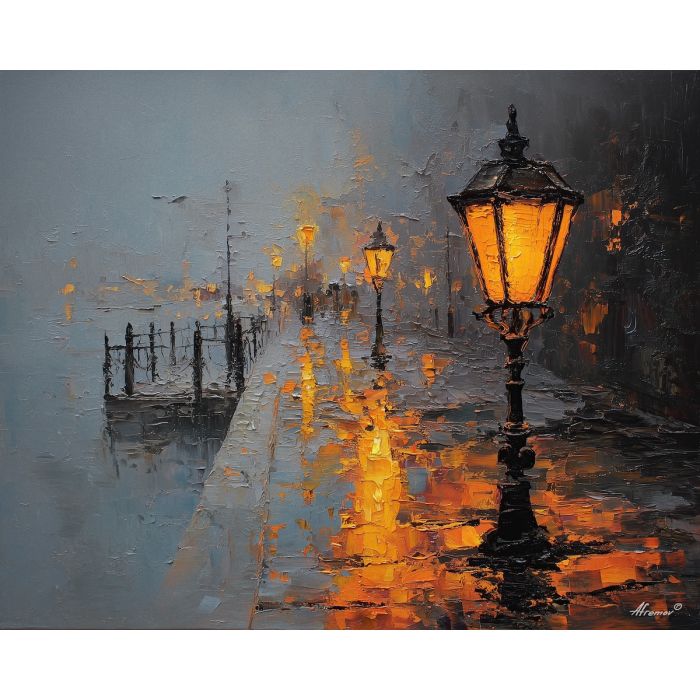 dimly, scene, haunting, seasonal, motifs,, glimmering, palette knife, oil painting, textured impasto, layered pigment, dynamic strokes, sculpted paint, expressive surface, abstract detail, rich color, chromatic texture