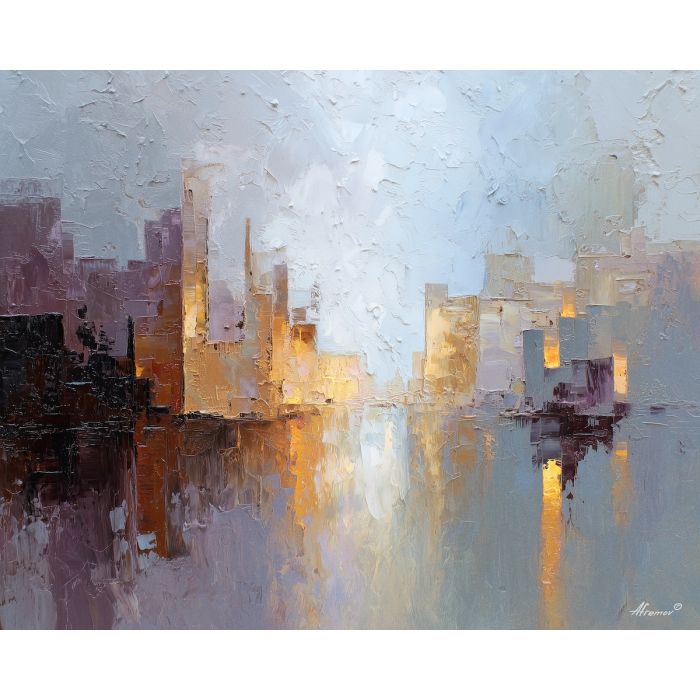 reduced, composition, built, sparse, shapes,, glimmering, palette knife, oil painting, textured impasto, layered pigment, dynamic strokes, sculpted paint, expressive surface, abstract detail, rich color, chromatic texture