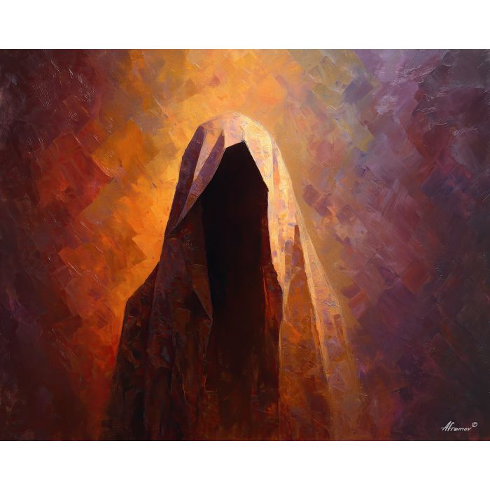 shadowy, figure, suggested, through, distorted, shapes,, palette knife, oil painting, textured impasto, layered pigment, dynamic strokes, sculpted paint, expressive surface, abstract detail, rich color, chromatic texture