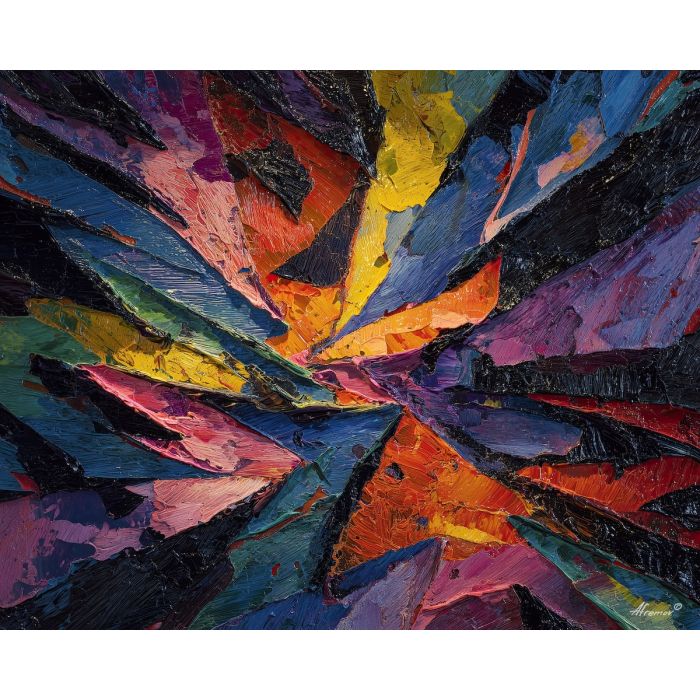 reduced, composition, built, sparse, shapes,, outlined, palette knife, oil painting, textured impasto, layered pigment, dynamic strokes, sculpted paint, expressive surface, abstract detail, rich color, chromatic texture