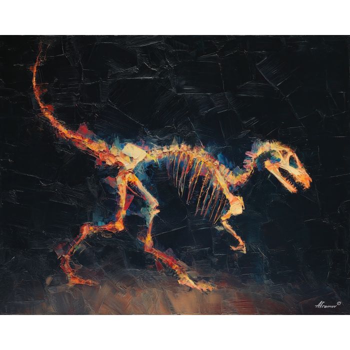 skeletal, silhouette, rendered, fractured, strokes,, outlined, palette knife, oil painting, textured impasto, layered pigment, dynamic strokes, sculpted paint, expressive surface, abstract detail, rich color, chromatic texture