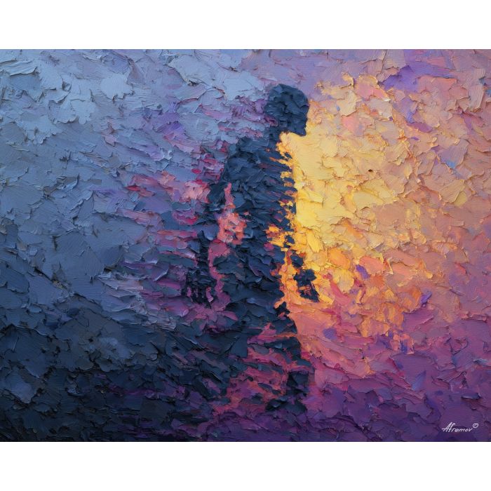 skeletal, silhouette, rendered, fractured, strokes,, fading, palette knife, oil painting, textured impasto, layered pigment, dynamic strokes, sculpted paint, expressive surface, abstract detail, rich color, chromatic texture