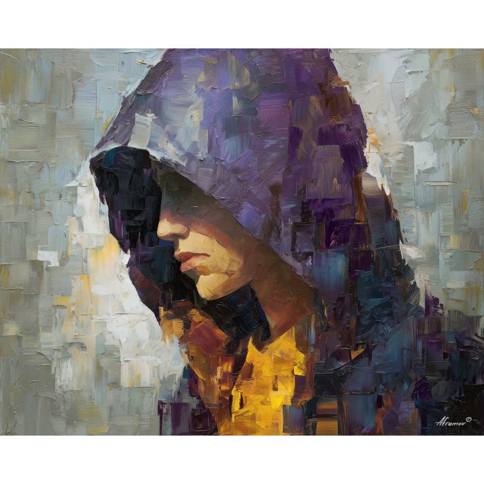 shadowy, figure, suggested, through, distorted, shapes,, palette knife, oil painting, textured impasto, layered pigment, dynamic strokes, sculpted paint, expressive surface, abstract detail, rich color, chromatic texture