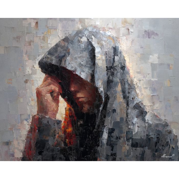 shadowy, figure, suggested, through, distorted, shapes,, palette knife, oil painting, textured impasto, layered pigment, dynamic strokes, sculpted paint, expressive surface, abstract detail, rich color, chromatic texture