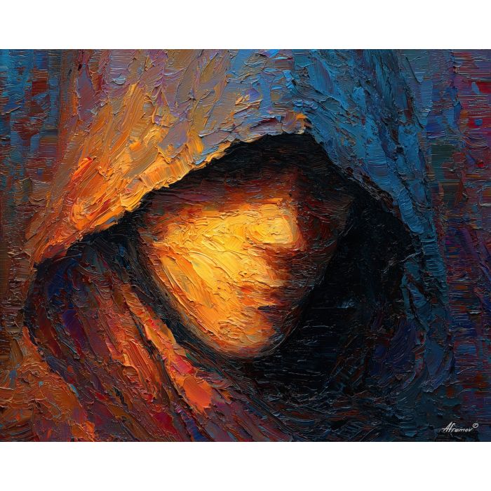 shadowy, figure, suggested, through, distorted, shapes,, palette knife, oil painting, textured impasto, layered pigment, dynamic strokes, sculpted paint, expressive surface, abstract detail, rich color, chromatic texture