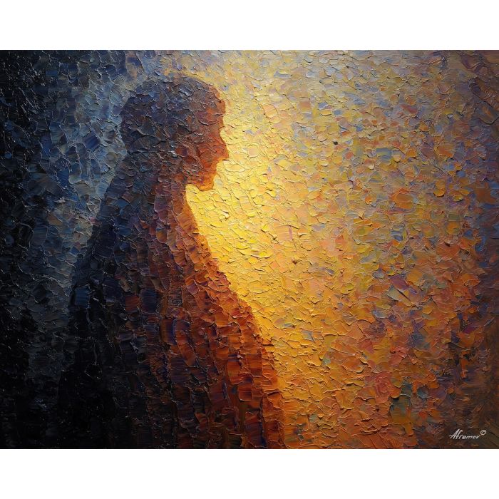 shadowy, figure, suggested, through, distorted, shapes,, palette knife, oil painting, textured impasto, layered pigment, dynamic strokes, sculpted paint, expressive surface, abstract detail, rich color, chromatic texture