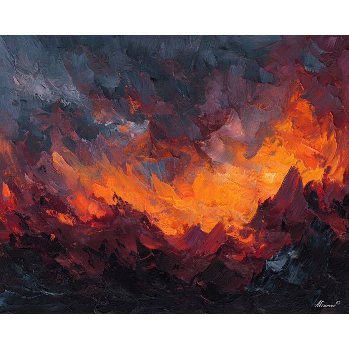 scene, influenced, classical, chinese, forms,, pressed, palette knife, oil painting, textured impasto, layered pigment, dynamic strokes, sculpted paint, expressive surface, abstract detail, rich color, chromatic texture