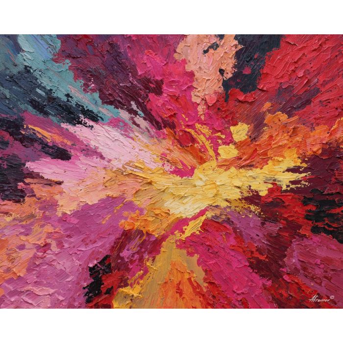 reduced, composition, built, sparse, shapes,, bright, palette knife, oil painting, textured impasto, layered pigment, dynamic strokes, sculpted paint, expressive surface, abstract detail, rich color, chromatic texture