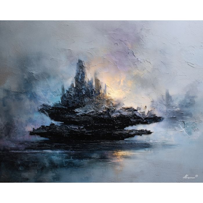 scene, influenced, classical, chinese, forms,, bright, palette knife, oil painting, textured impasto, layered pigment, dynamic strokes, sculpted paint, expressive surface, abstract detail, rich color, chromatic texture