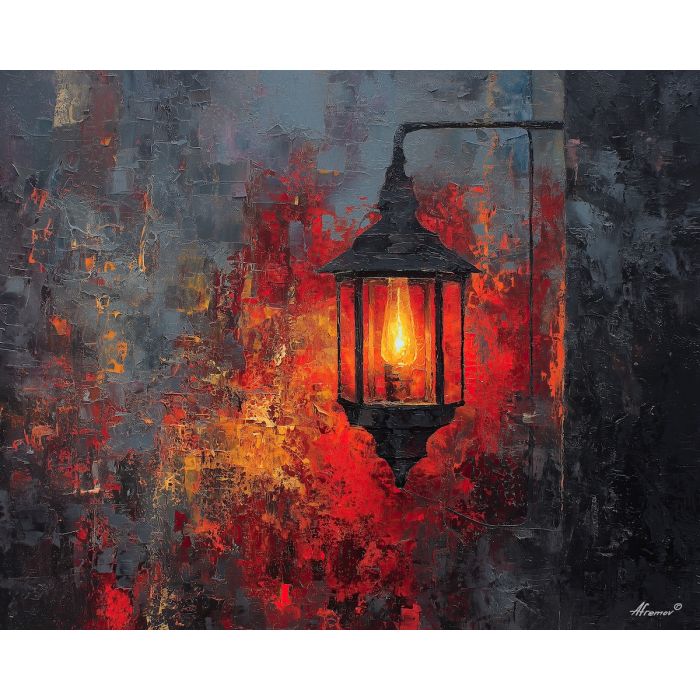 dimly, scene, haunting, seasonal, motifs,, bright, palette knife, oil painting, textured impasto, layered pigment, dynamic strokes, sculpted paint, expressive surface, abstract detail, rich color, chromatic texture