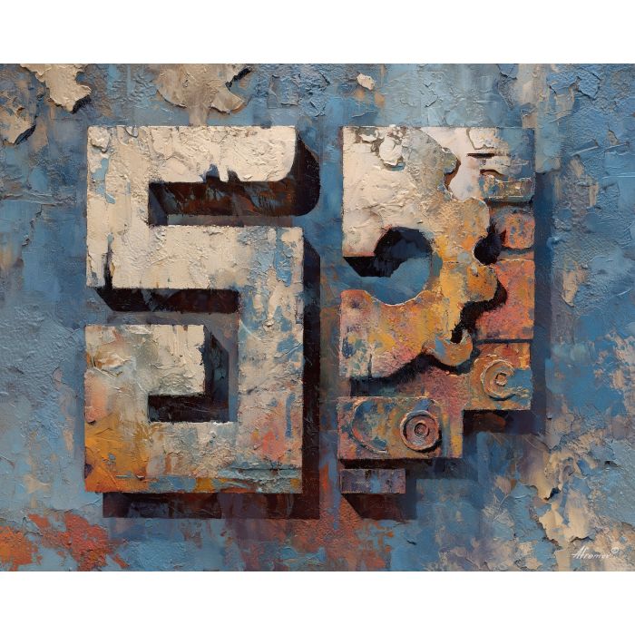 ancient, symbolic, shapes, inspired, mayan, aesthetics,, palette knife, oil painting, textured impasto, layered pigment, dynamic strokes, sculpted paint, expressive surface, abstract detail, rich color, chromatic texture