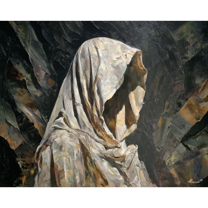 shadowy, figure, suggested, through, distorted, shapes,, palette knife, oil painting, textured impasto, layered pigment, dynamic strokes, sculpted paint, expressive surface, abstract detail, rich color, chromatic texture