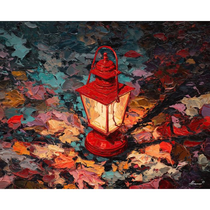 dimly, scene, haunting, seasonal, motifs,, fading, palette knife, oil painting, textured impasto, layered pigment, dynamic strokes, sculpted paint, expressive surface, abstract detail, rich color, chromatic texture