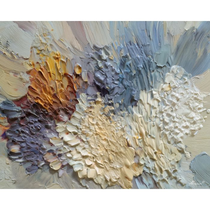 reduced, composition, built, sparse, shapes,, bathed, palette knife, oil painting, textured impasto, layered pigment, dynamic strokes, sculpted paint, expressive surface, abstract detail, rich color, chromatic texture