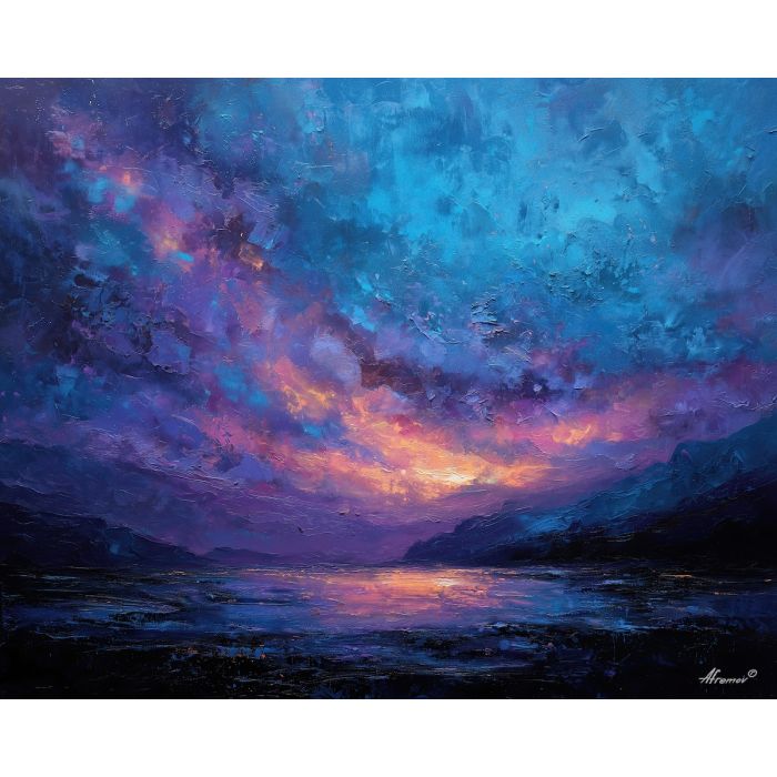 shadow, light, dusk, outline, presence, contrast, glow, void, edge, figure, palette knife, oil painting, impasto, texture, expressive, layered paint, dynamic light, atmospheric, color depth, art