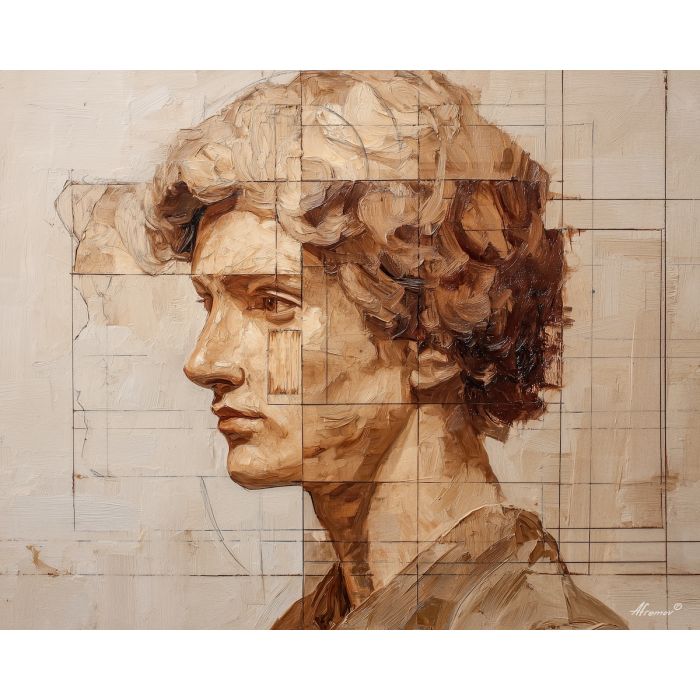 renaissance, geometry, anatomy, chalk, codex, proportion, study, spiral, draft, sepia, palette knife, oil painting, impasto, texture, expressive, layered paint, dynamic light, atmospheric, color depth, art