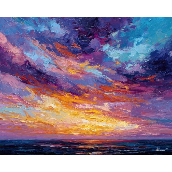 desert, dust, horizon, frontier, horse, sun, wind, trail, plain, sky, palette knife, oil painting, impasto, texture, expressive, layered paint, dynamic light, atmospheric, color depth, art