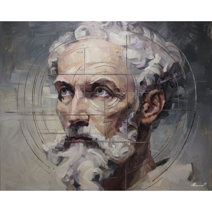 renaissance, geometry, anatomy, chalk, codex, proportion, study, spiral, draft, sepia, palette knife, oil painting, impasto, texture, expressive, layered paint, dynamic light, atmospheric, color depth, art