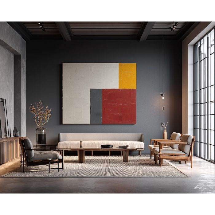 retro, interior, geometry, wood, design, minimal, warm, curve, balance, space, palette knife, oil painting, impasto, texture, expressive, layered paint, dynamic light, atmospheric, color depth, art