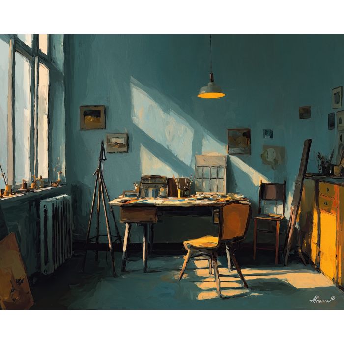 retro, interior, geometry, wood, design, minimal, warm, curve, balance, space, palette knife, oil painting, impasto, texture, expressive, layered paint, dynamic light, atmospheric, color depth, art