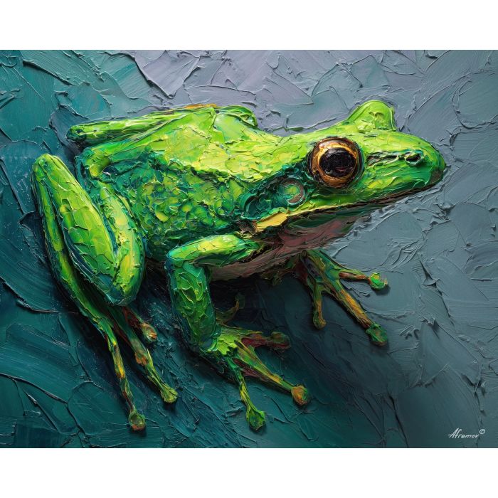 emerald, marsh, rain, jade, pond, ripple, moss, wet, amphibian, lily, palette knife, oil painting, impasto, texture, expressive, layered paint, dynamic light, atmospheric, color depth, art