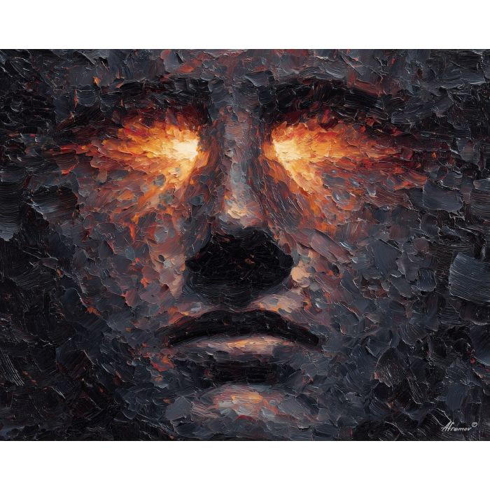 shadow, light, dusk, outline, presence, contrast, glow, void, edge, figure, palette knife, oil painting, impasto, texture, expressive, layered paint, dynamic light, atmospheric, color depth, art