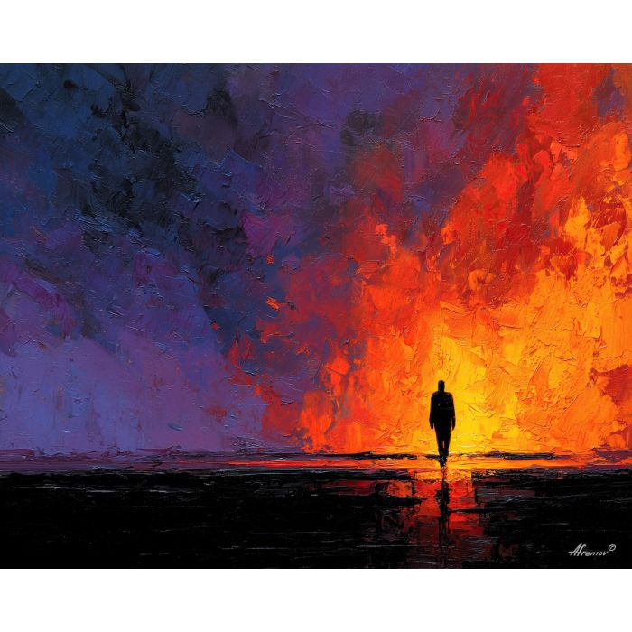 shadow, light, dusk, outline, presence, contrast, glow, void, edge, figure, palette knife, oil painting, impasto, texture, expressive, layered paint, dynamic light, atmospheric, color depth, art