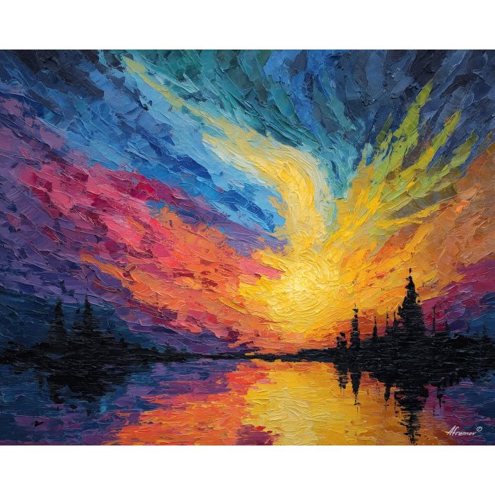 shadow, light, dusk, outline, presence, contrast, glow, void, edge, figure, palette knife, oil painting, impasto, texture, expressive, layered paint, dynamic light, atmospheric, color depth, art