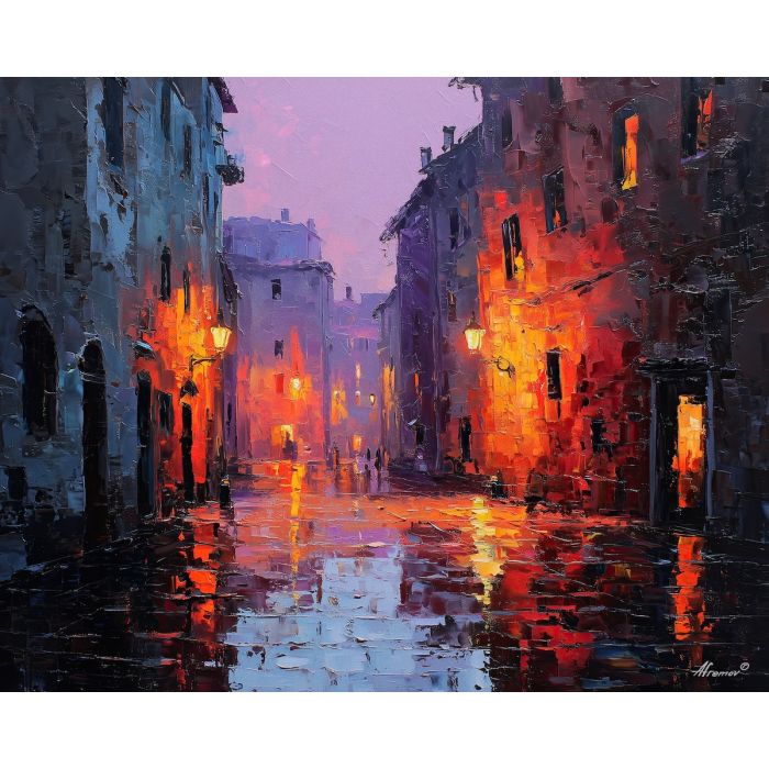 desert, dust, horizon, frontier, horse, sun, wind, trail, plain, sky, palette knife, oil painting, impasto, texture, expressive, layered paint, dynamic light, atmospheric, color depth, art