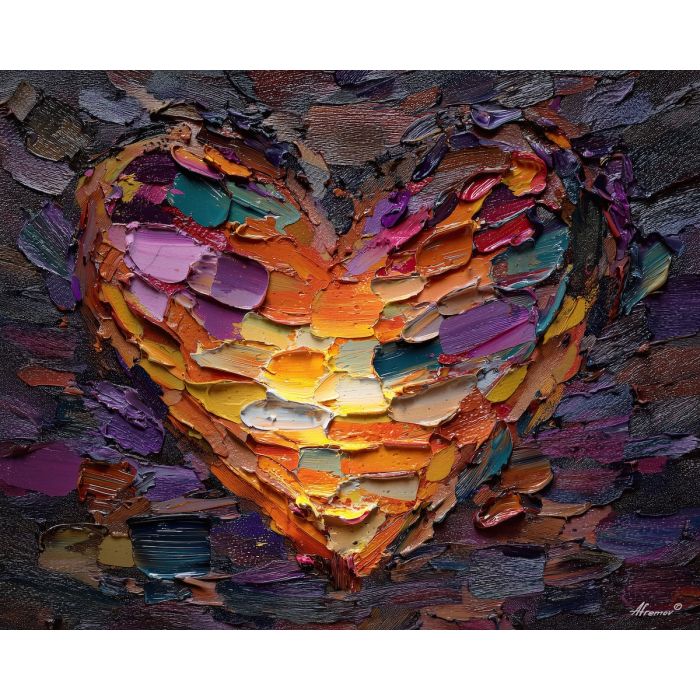 heart, emotion, warmth, pulse, red, connection, vein, core, intimacy, glow, palette knife, oil painting, impasto, texture, expressive, layered paint, dynamic light, atmospheric, color depth, art