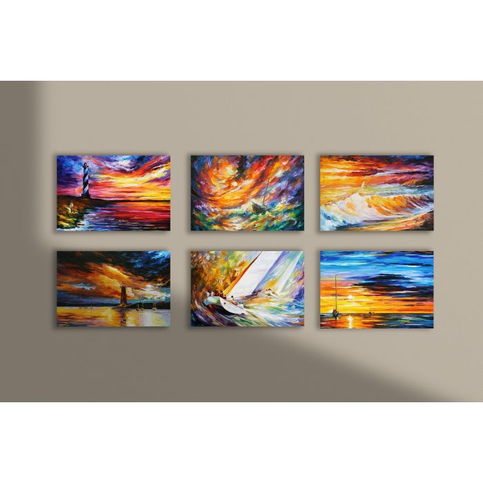 Set of 6 seascape stretched paintings by Leonid Afremov