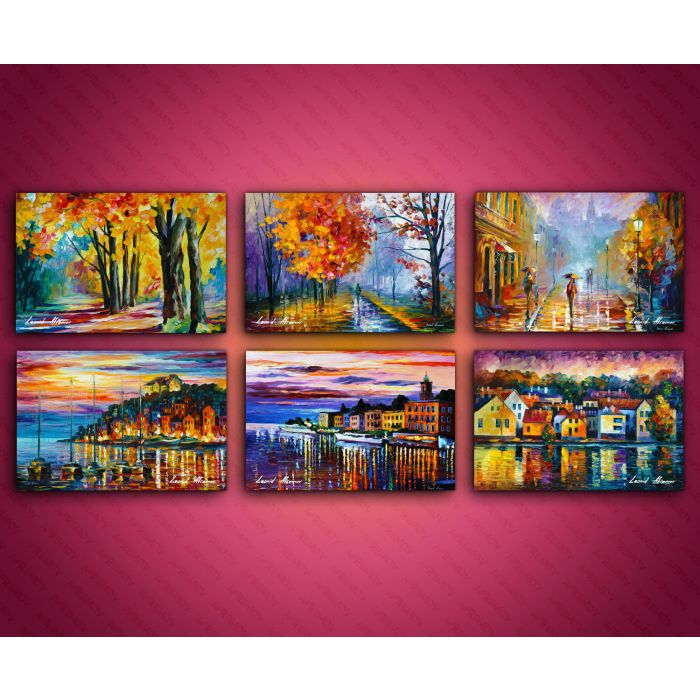 Set of 6 Master-edition paintings by Leonid Afremov