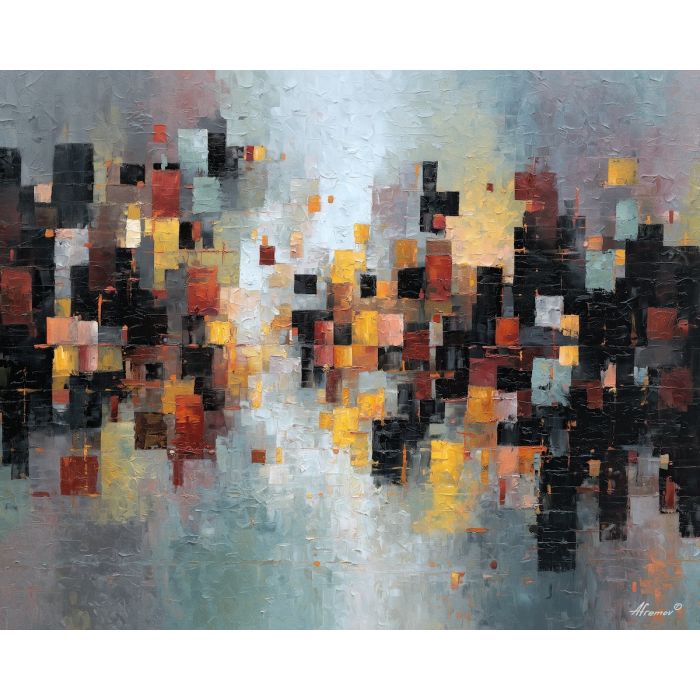 together, common, shared, joined, single, bond, circle, linked, whole, union, palette knife, oil painting, impasto, texture, layered paint, expressive surface, color depth, atmospheric, visual mood, art