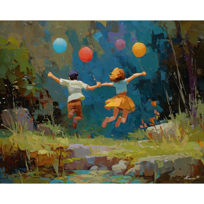 bright, playful, odd, happy, simple, bold, fun, quick, color, cheer, palette knife, oil painting, impasto, texture, layered paint, expressive surface, color depth, atmospheric, visual mood, art