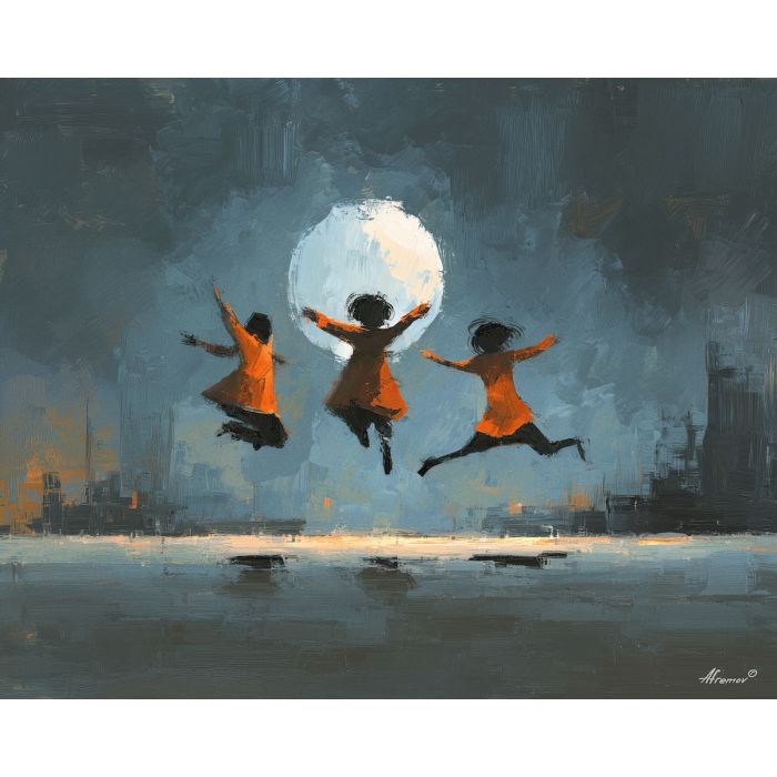 bright, playful, odd, happy, simple, bold, fun, quick, color, cheer, palette knife, oil painting, impasto, texture, layered paint, expressive surface, color depth, atmospheric, visual mood, art