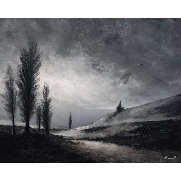 faded, ash, shadow, muted, drift, low, broken, deep, soft, dark, palette knife, oil painting, impasto, texture, layered paint, expressive surface, color depth, atmospheric, visual mood, art