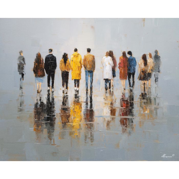 together, common, shared, joined, single, bond, circle, linked, whole, union, palette knife, oil painting, impasto, texture, layered paint, expressive surface, color depth, atmospheric, visual mood, art