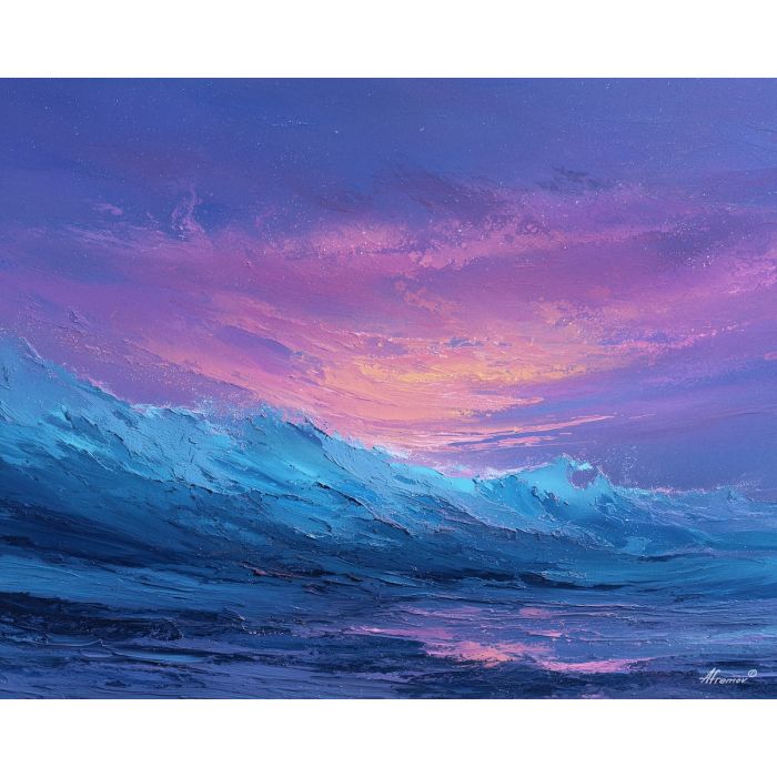 soft, clear, slow, drift, glow, wave, quiet, light, fluid, tender, palette knife, oil painting, impasto, texture, layered paint, expressive surface, color depth, atmospheric, visual mood, art