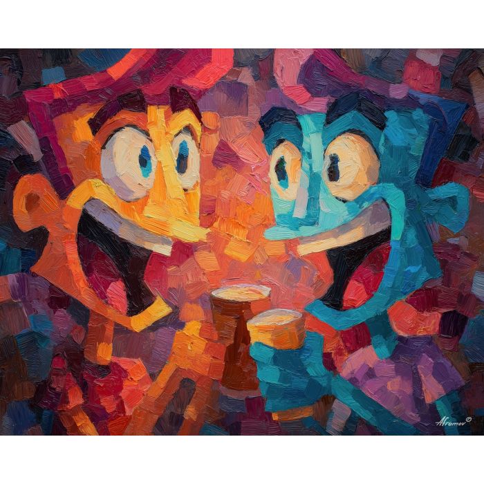 bright, playful, odd, happy, simple, bold, fun, quick, color, cheer, palette knife, oil painting, impasto, texture, layered paint, expressive surface, color depth, atmospheric, visual mood, art