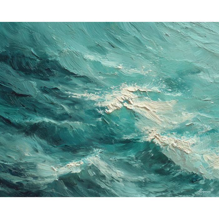 tide, deep, blue, current, moon, pearl, drift, sea, quiet, glow, palette knife, oil painting, impasto, texture, layered paint, expressive surface, color depth, atmospheric, visual mood, art