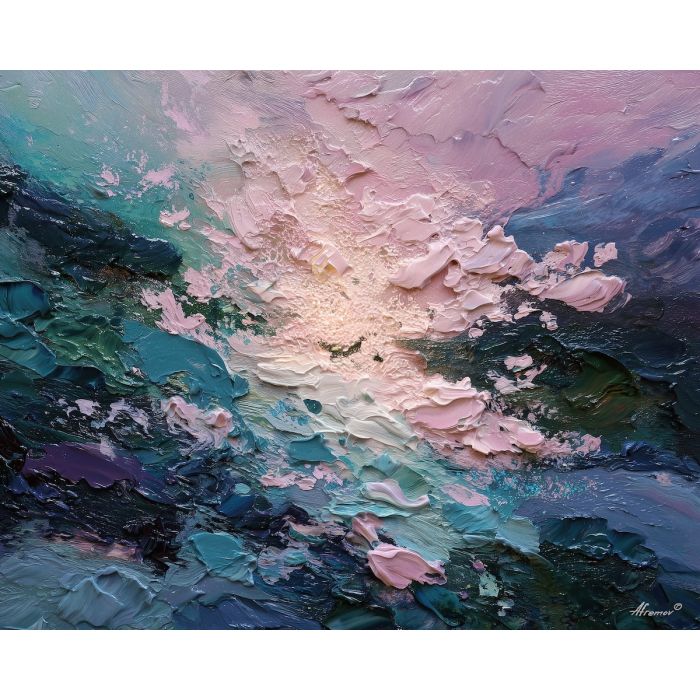 tide, deep, blue, current, moon, pearl, drift, sea, quiet, glow, palette knife, oil painting, impasto, texture, layered paint, expressive surface, color depth, atmospheric, visual mood, art